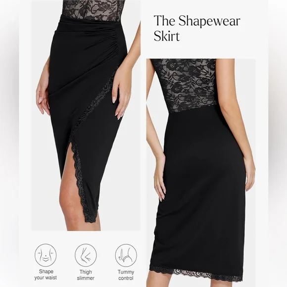 NWT Popilush Midi Skirts Lace Shapewear Split Satin High Waisted Bodycon Medium - Picture 4 of 9